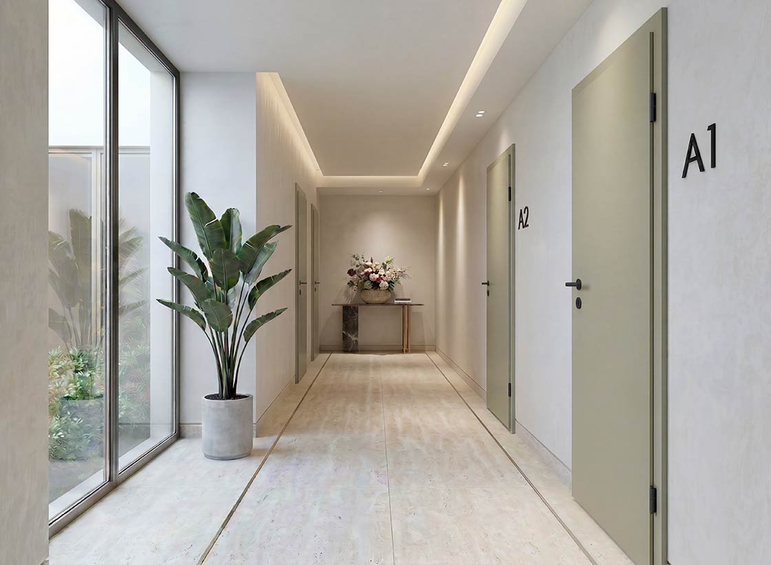 magazin_beitrag-wohnungseingangstueren_g-tec-feeljade-matt-cn05 Magazinbeitrag Wohnungseingangstüren - Moderner Apartmentkomplex mit Türen G-TEC FeelJade matt CN05
