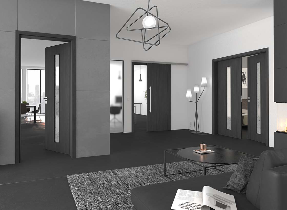 magazin_cpl_darkline Drehtüren und Schiebetüren CPL Touch Darkline mit Verglasung Strato und Schiebetürbeschlag Slim