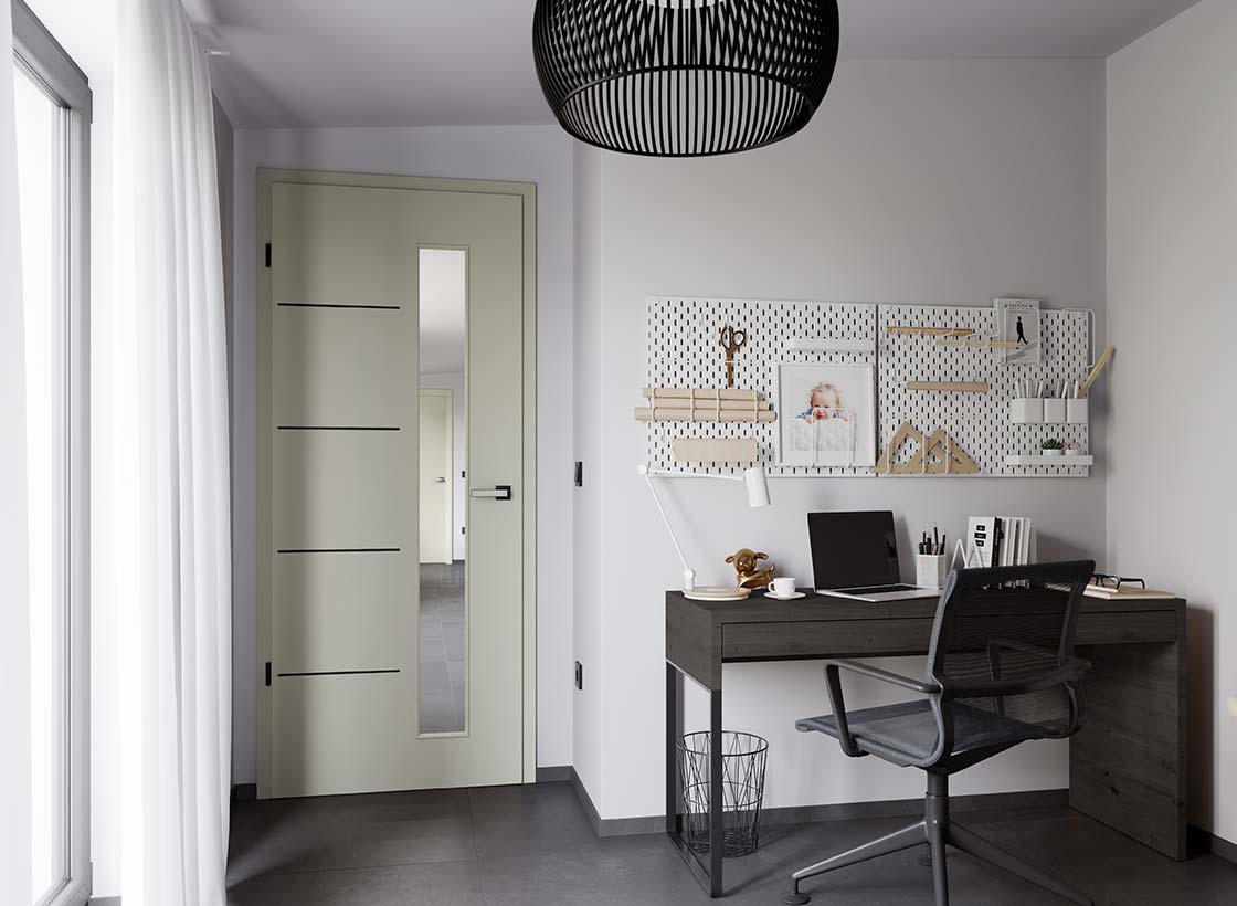 SÜHAC® ROYAL 554 | moderne Türen mit schwarzen Lisenen und Lichtausschnitt in G-TEC® FeelJade matt CN05