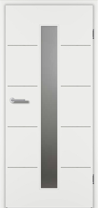 ROYAL-551-LA2 in G-TEC® Weiss matt 9016 mit Lisenen in Edelstahl-Optik und Verglasung White Edition Sky (transluzent schwarz)