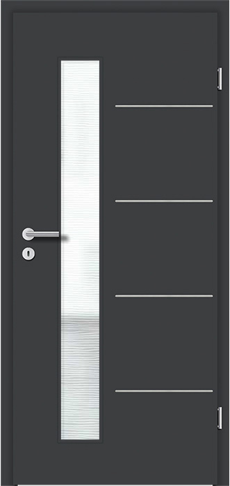 ROYAL-554-LA2 in G-TEC® Anthrazitgrau matt 7016 mit Lisenen in Edelstahl-Optik und Verglasung Wood 2 DQ